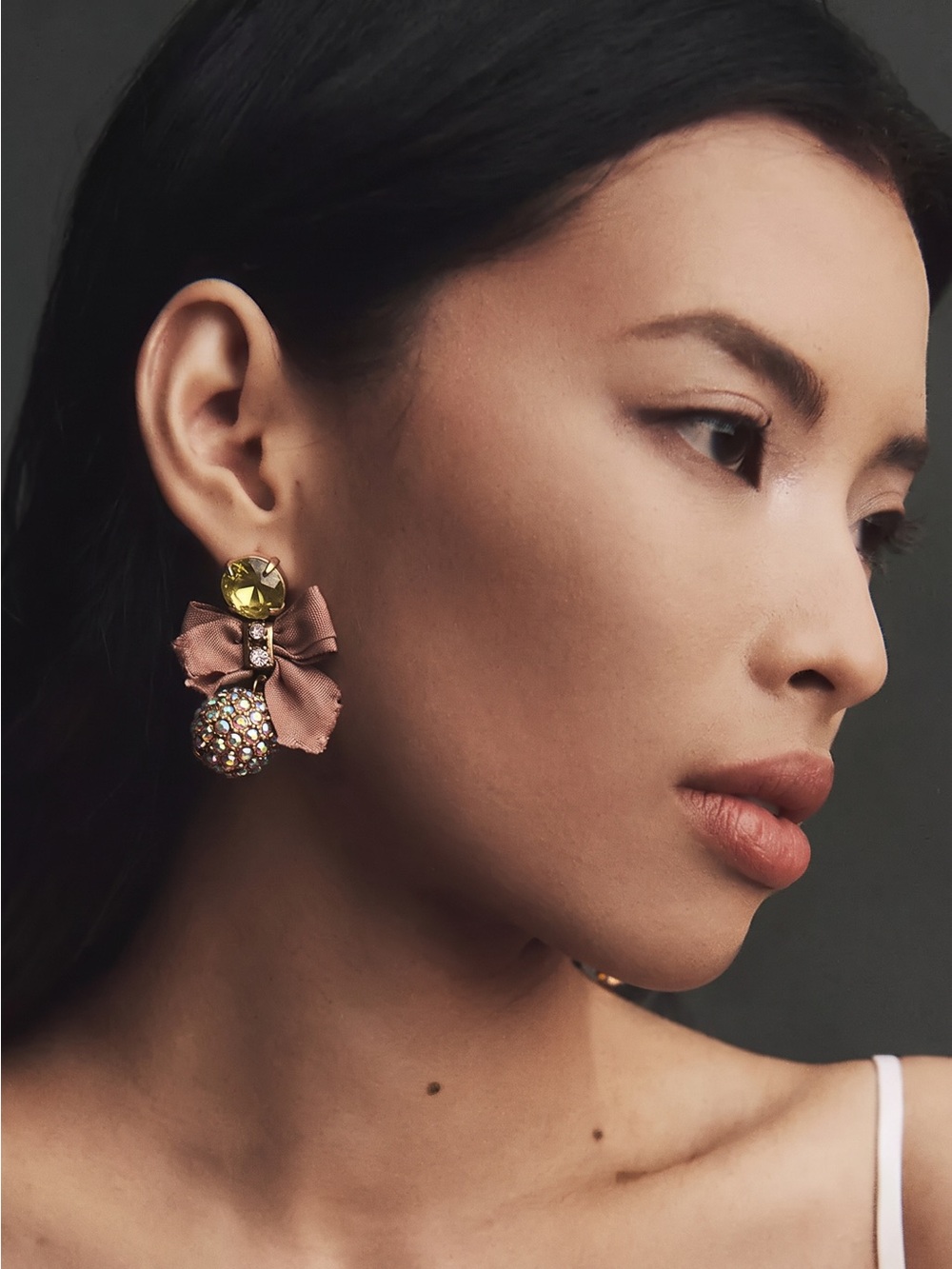 J.Crew Crystal Bow Drop Earrings in Blush and Gold
